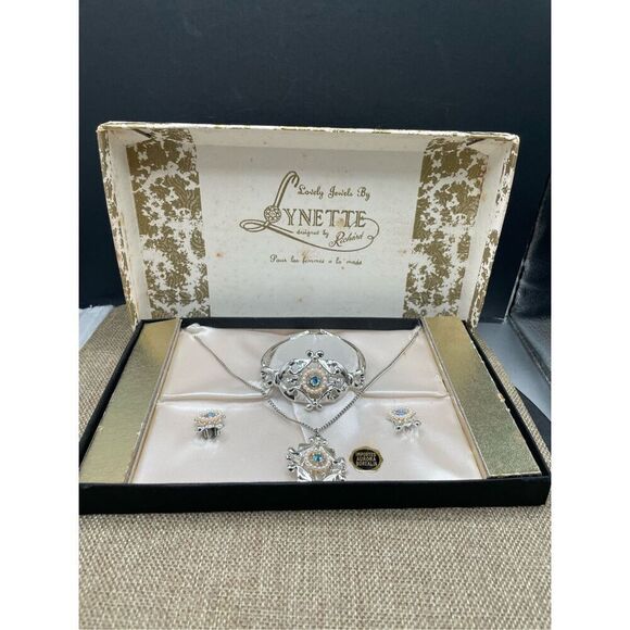 Rare Vintage Jewels By Lynette Rhinestone 3 Piece Jewelry Set In Box NECKLACE, B - Picture 6 of 6